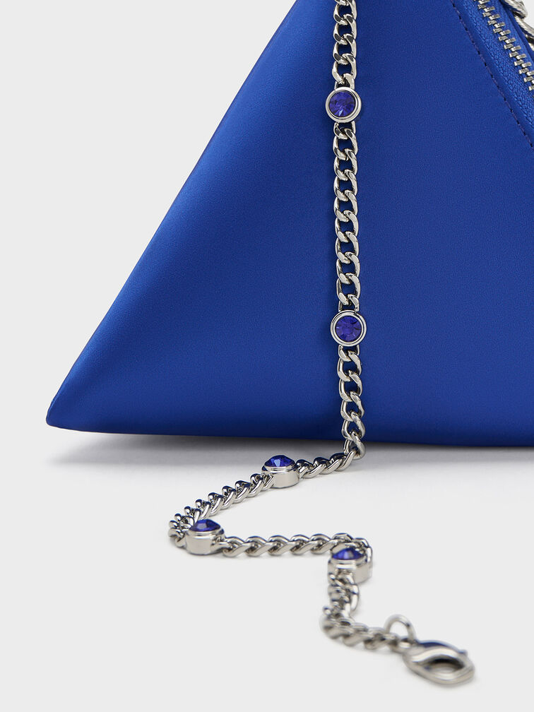 Hera Satin Pyramid Clutch, Blue, hi-res