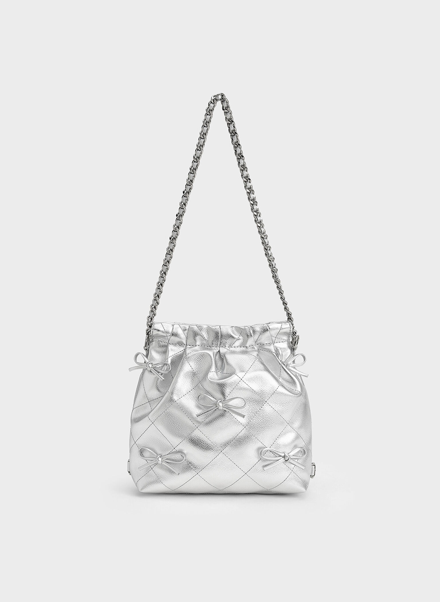 Duo Metallic Bow Backpack, Silver, hi-res