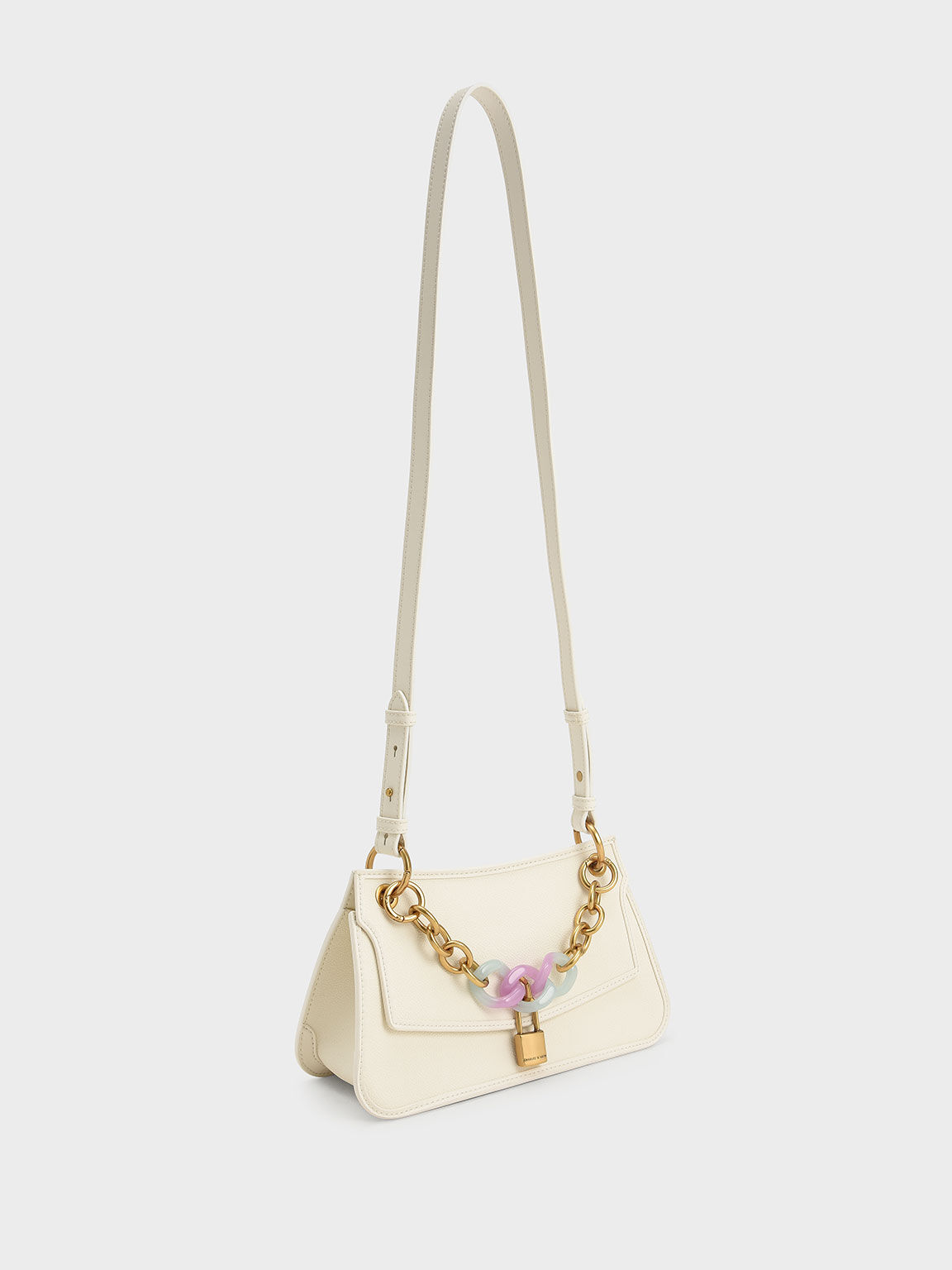 Marlowe Lock-Motif Chain Handle Bag, Cream, hi-res