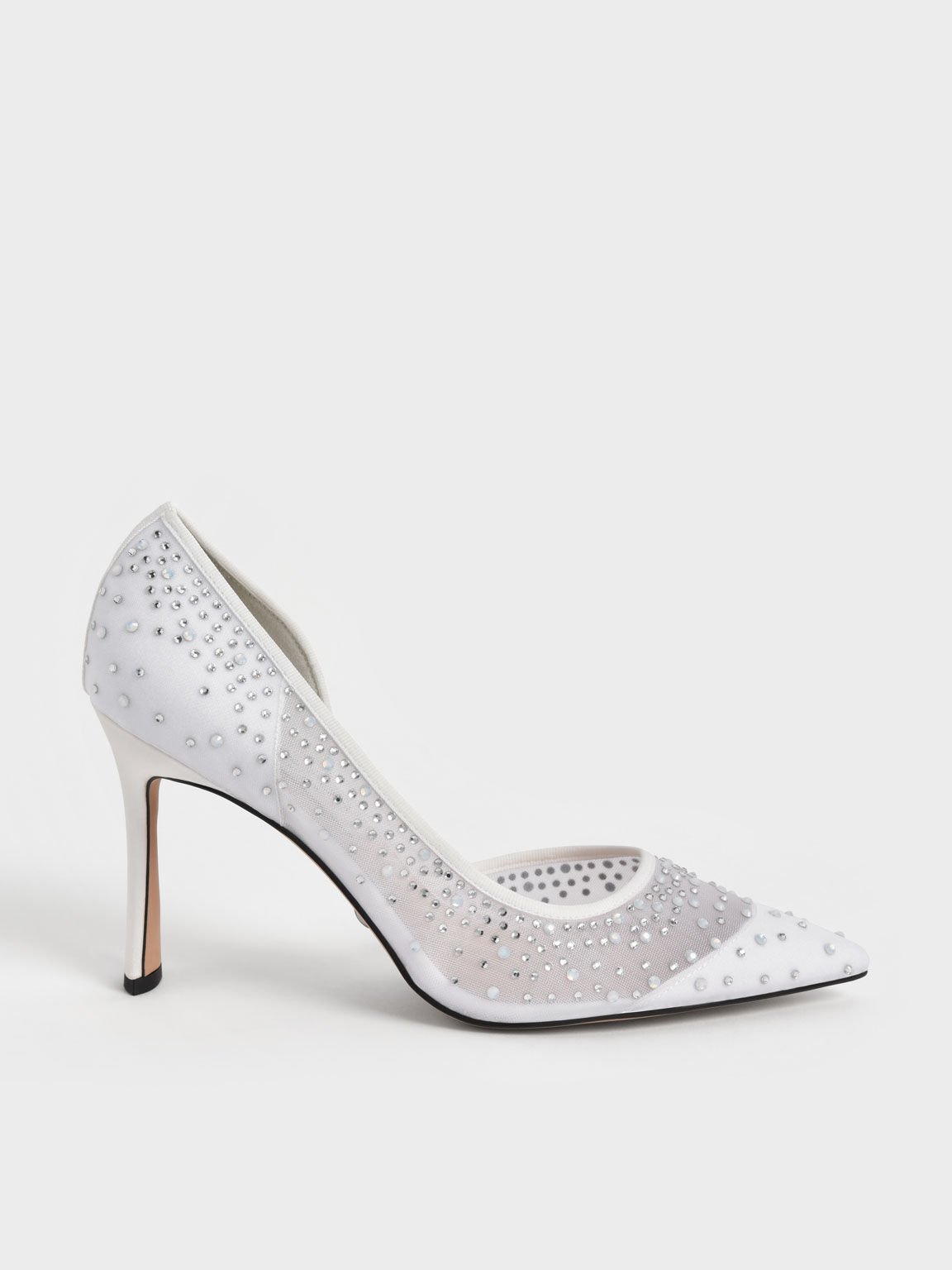 Zapatos de tacón medio D'Orsay adornados con malla Blythe, Blanco, hi-res