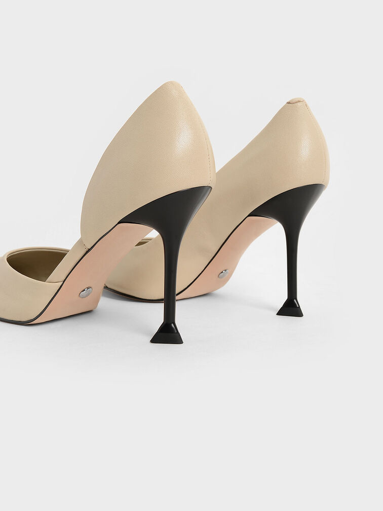 Leather Sculptural Heel Half D'Orsay Pumps, Chalk, hi-res