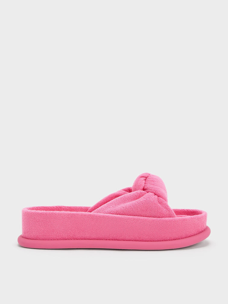 Pink Loey Textured Knotted Slides - CHARLES & KEITH SG