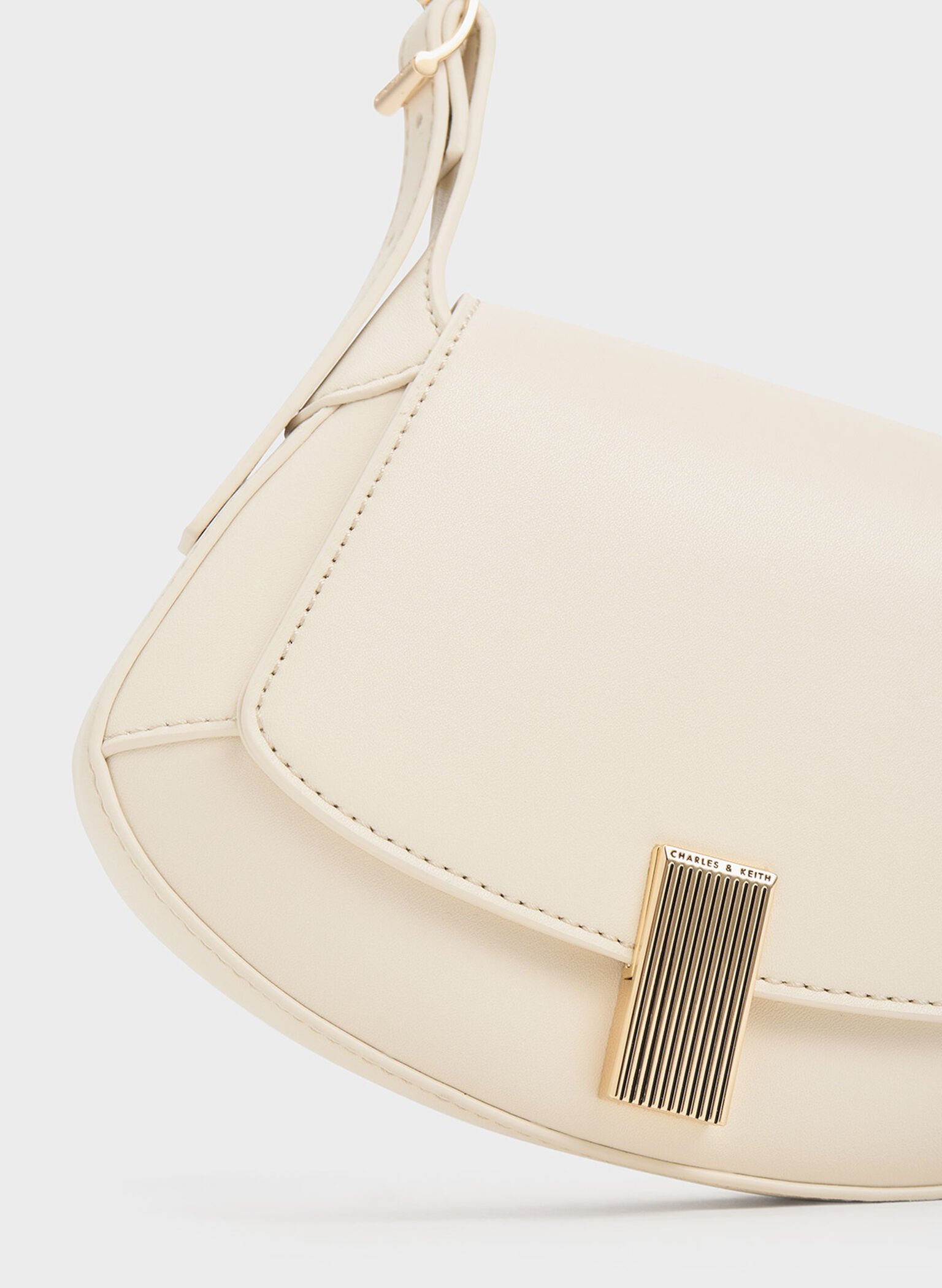 Chalk Metallic-Accent Curved Top Handle Bag - CHARLES & KEITH SG