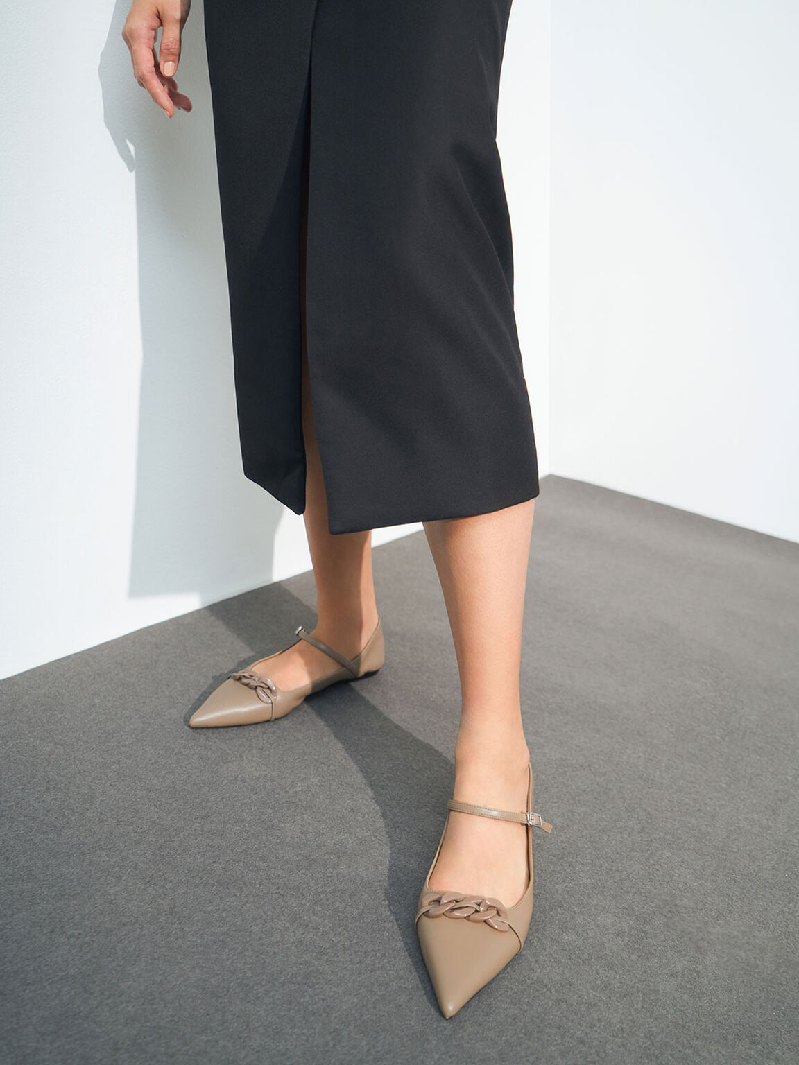 Chain Link Mary Jane Flats, Taupe, hi-res