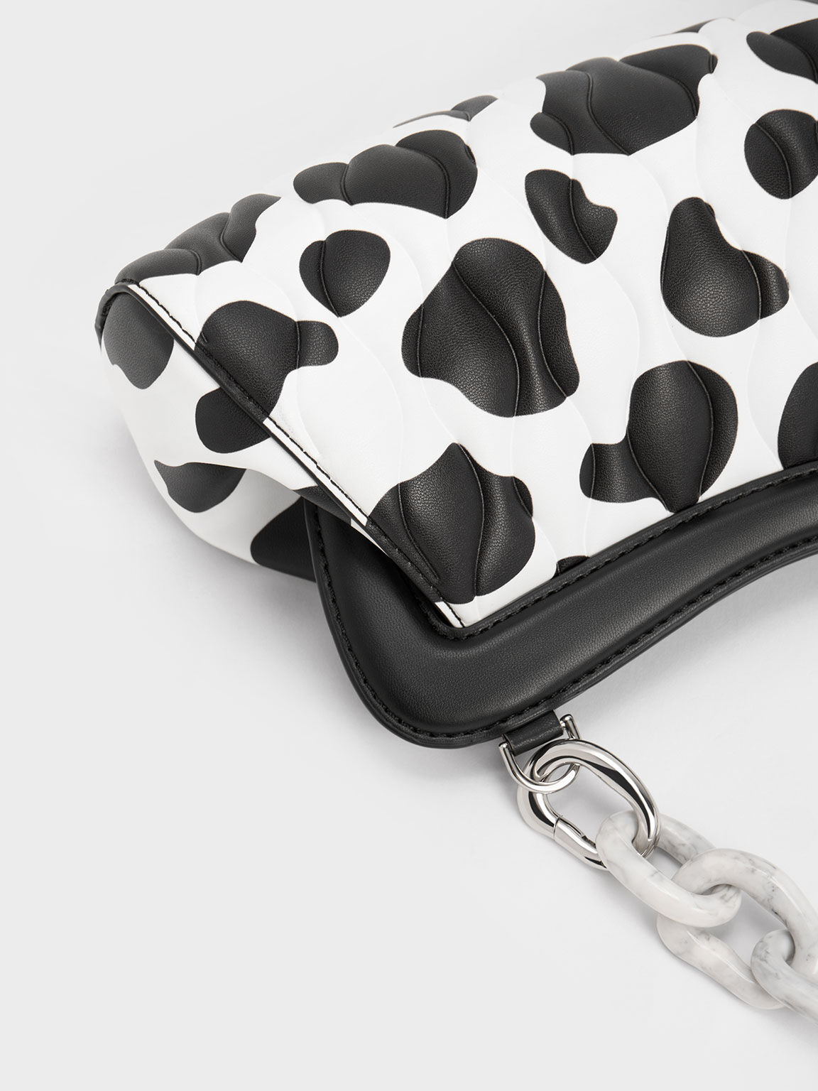 Iva Cow Print Acrylic Handle Clutch, Chalk, hi-res