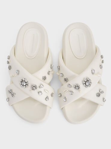 Gem & Pearl Flatform Sandals, White, hi-res