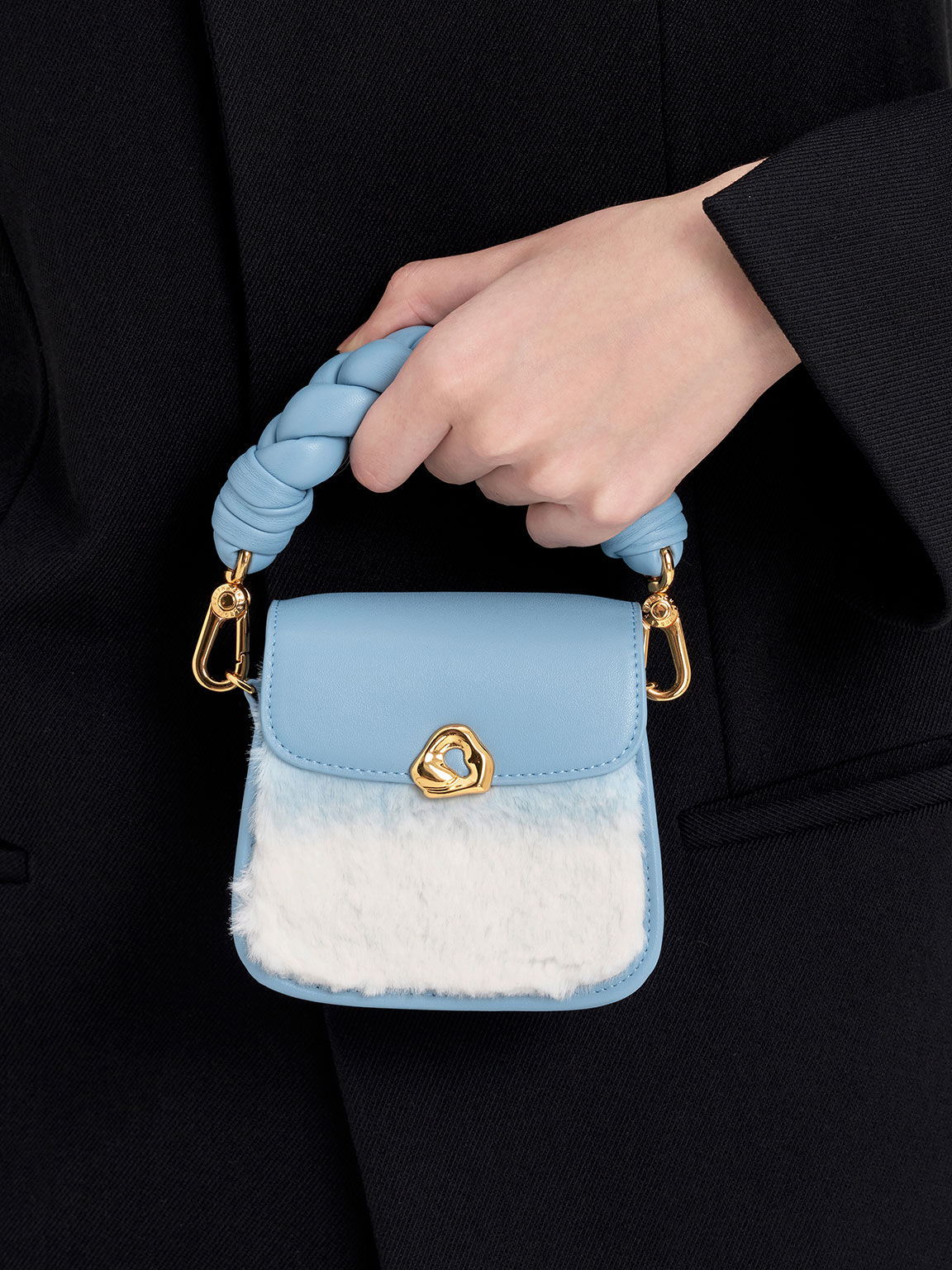 Light Blue Moira Furry Braided Handle Pouch - CHARLES & KEITH SG