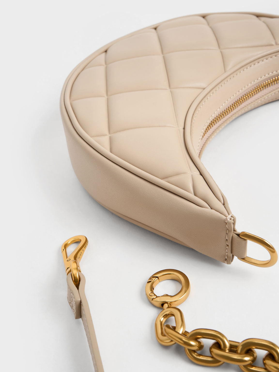 Bonnie Chain-Handle Crescent Bag, Beige, hi-res
