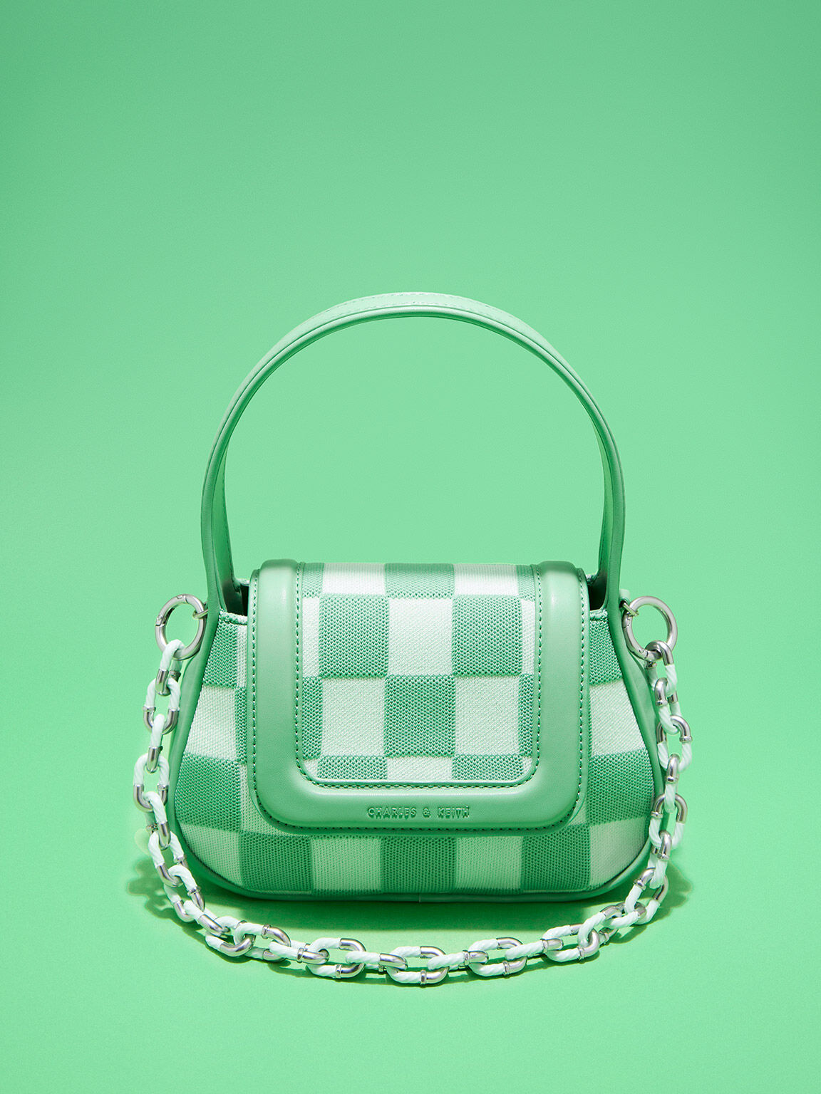 Shiloh Checkerboard Top Handle Bag, Green, hi-res