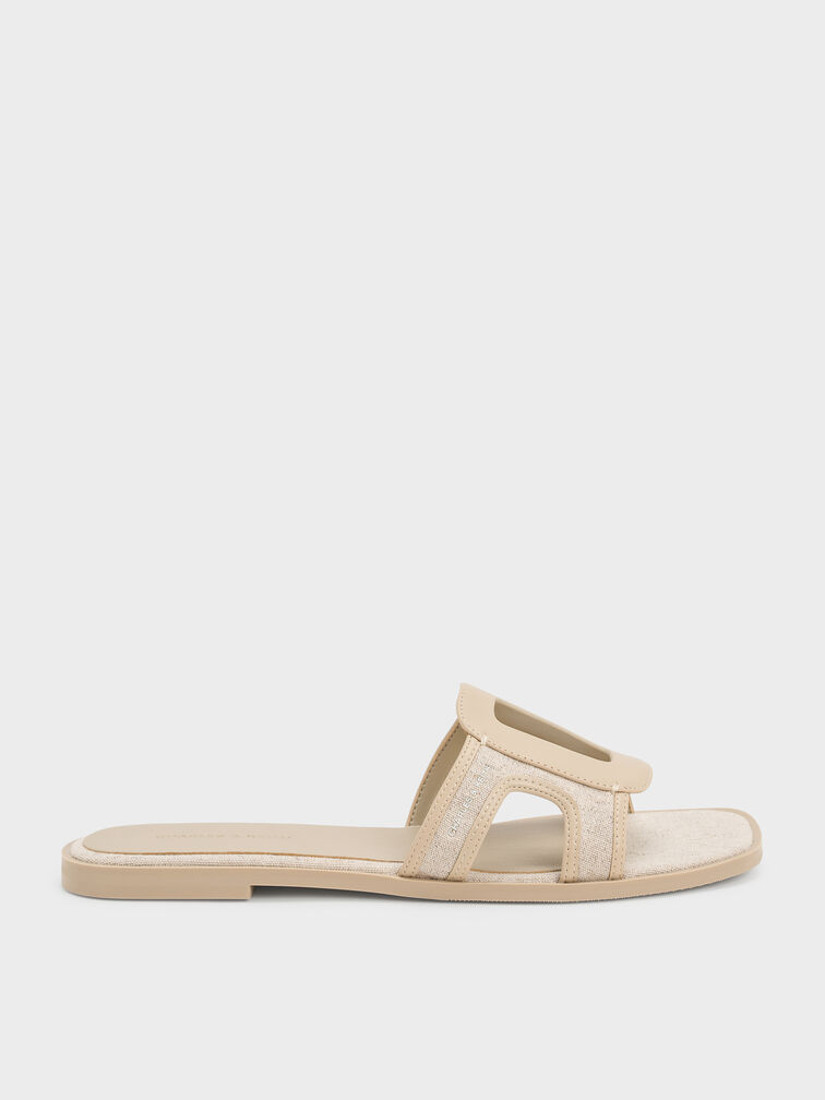 Easley Linen Cut-Out Slide Sandals, Taupe, hi-res