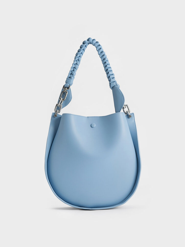 Cleona Braided Handle Shoulder Bag - Light Blue