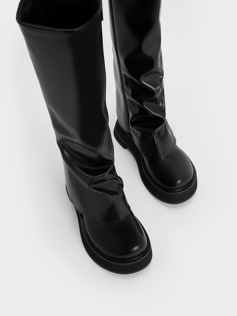 Botas Evie a la rodilla con tacón de bloque y plataforma, Negro, hi-res
