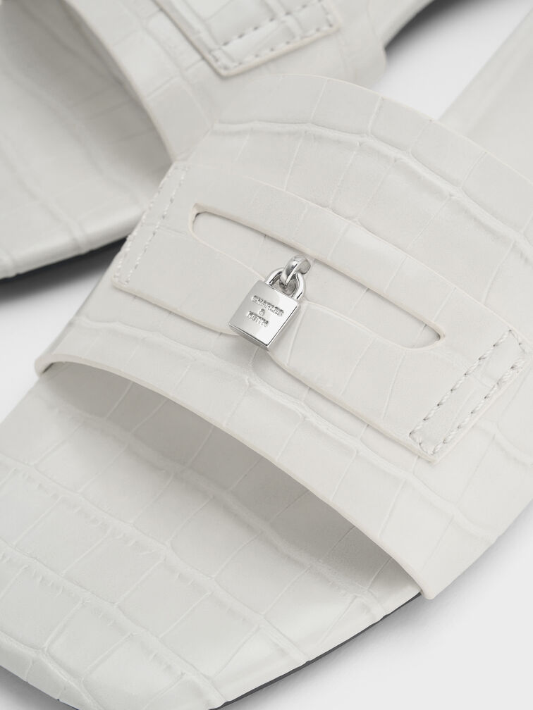 Griselda Croc-Effect Slide Sandals, Animal Print White, hi-res