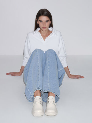 Lace-Up Chunky Oxfords, White, hi-res