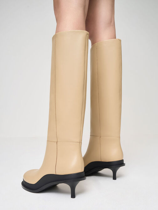 Frida Leather Knee-High Boots, Sand, hi-res