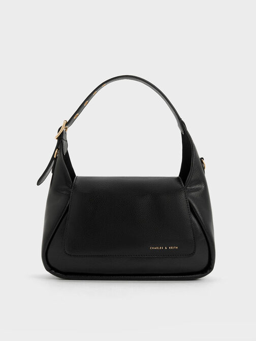 Buzz Front Flap Hobo Bag, Black, hi-res