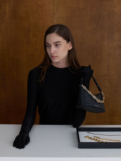 Robyn Elongated Chain-Handle Bag, Noir, hi-res