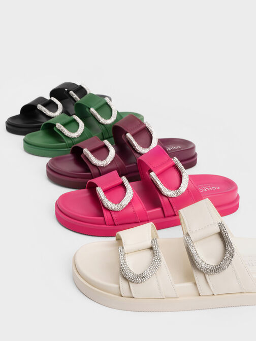 Gem-Embellished Gabine Slides, Maroon, hi-res