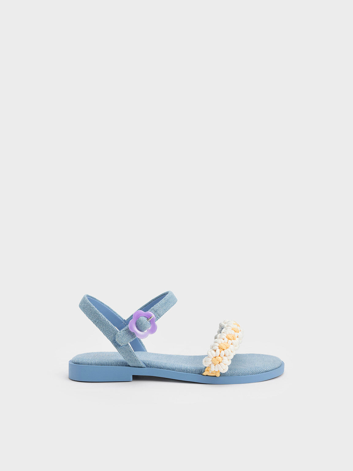 Girls' Floral Denim Sandals, Light Blue, hi-res