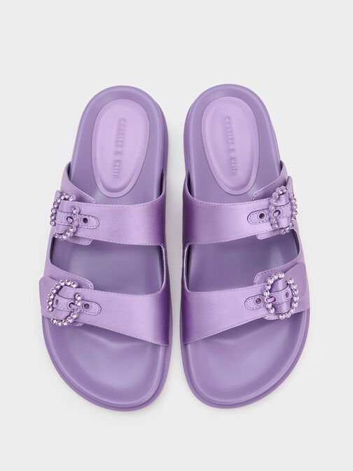 Embellished Buckle Recycled Polyester Sandals, Purple, hi-res