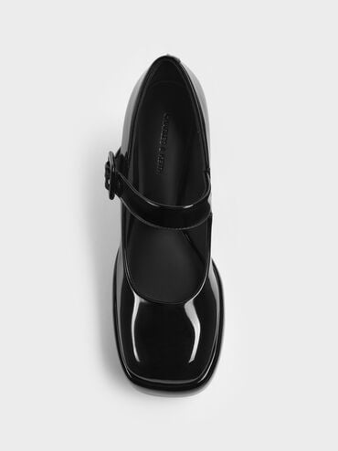 Patent Block-Heel Platform Mary Jane Pumps, Noir verni, hi-res