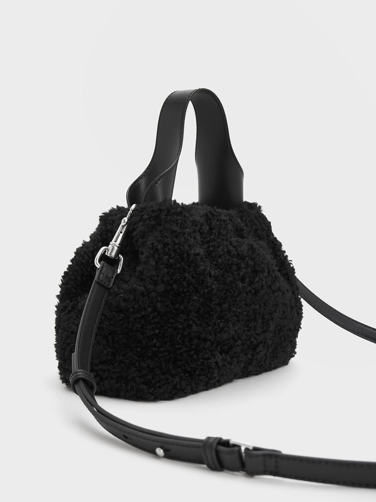Noir Ally Furry Slouchy Chain-Handle Bag - CHARLES & KEITH ZA