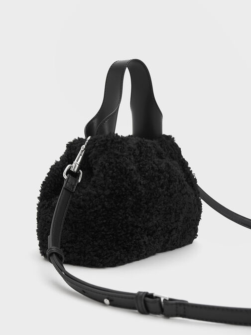 Bolso holgado Ally con acabado peludo, Noir, hi-res