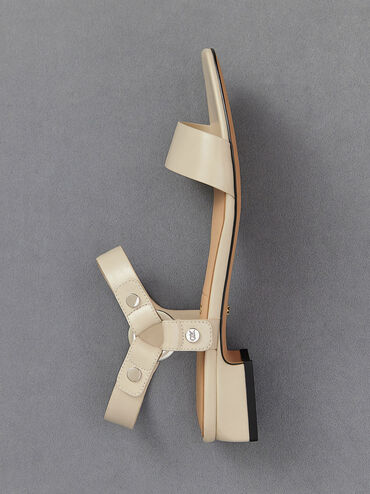 Distressed Leather Ankle-Strap Sandals, Chalk, hi-res