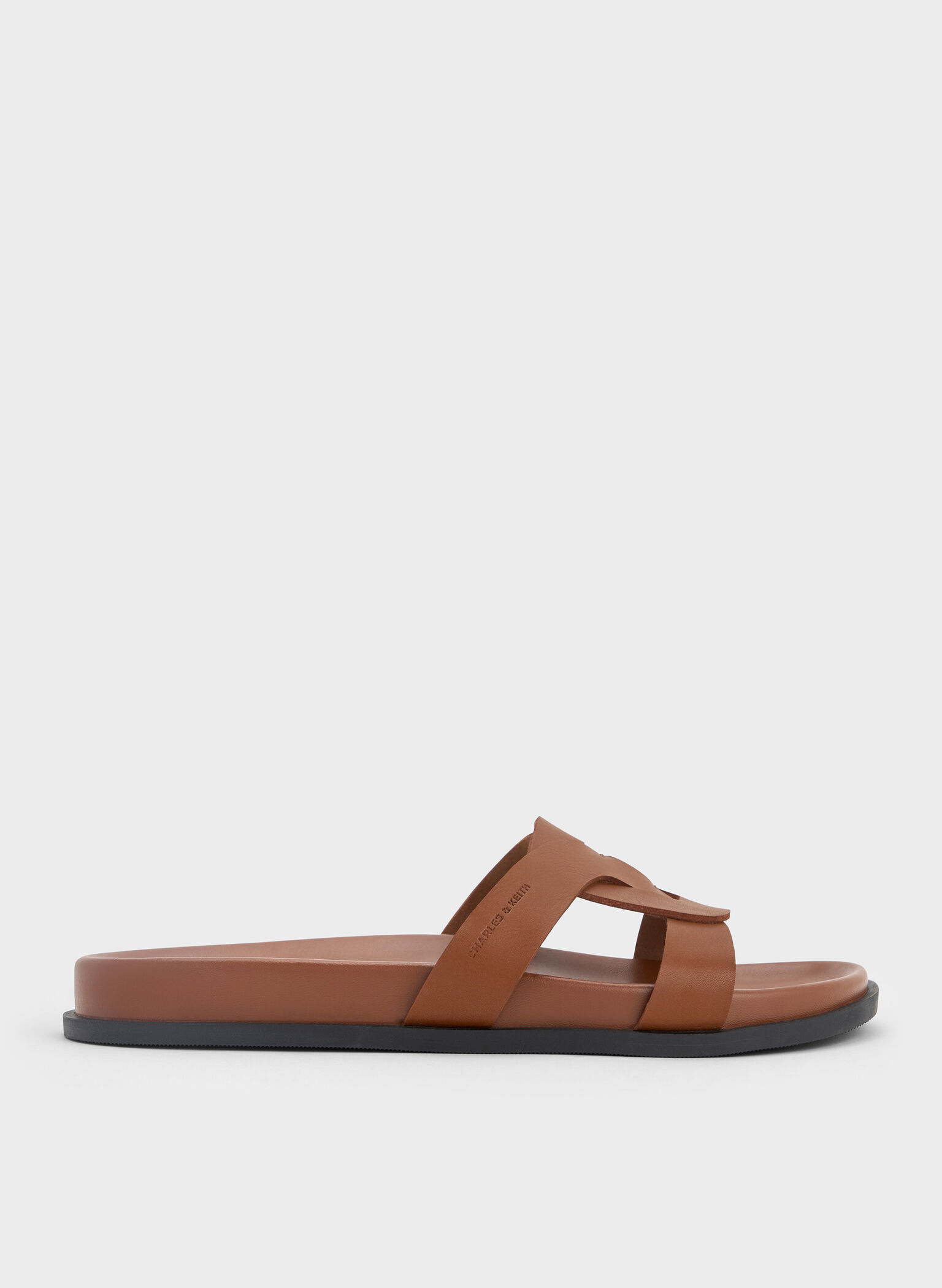 Interwoven Cut-Out Slide Sandals, Brown, hi-res