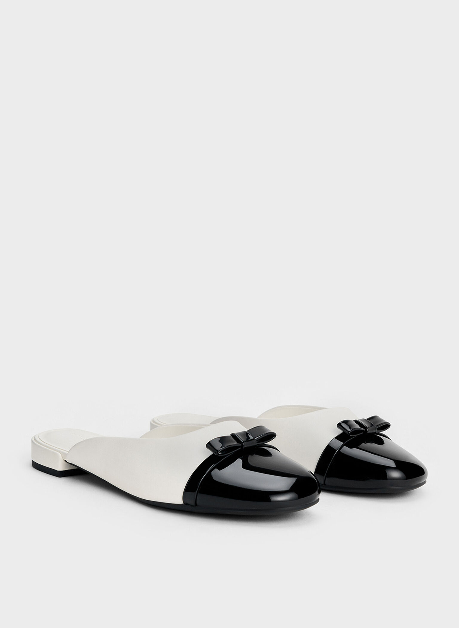 Bow Cap-Toe Mules, White, hi-res