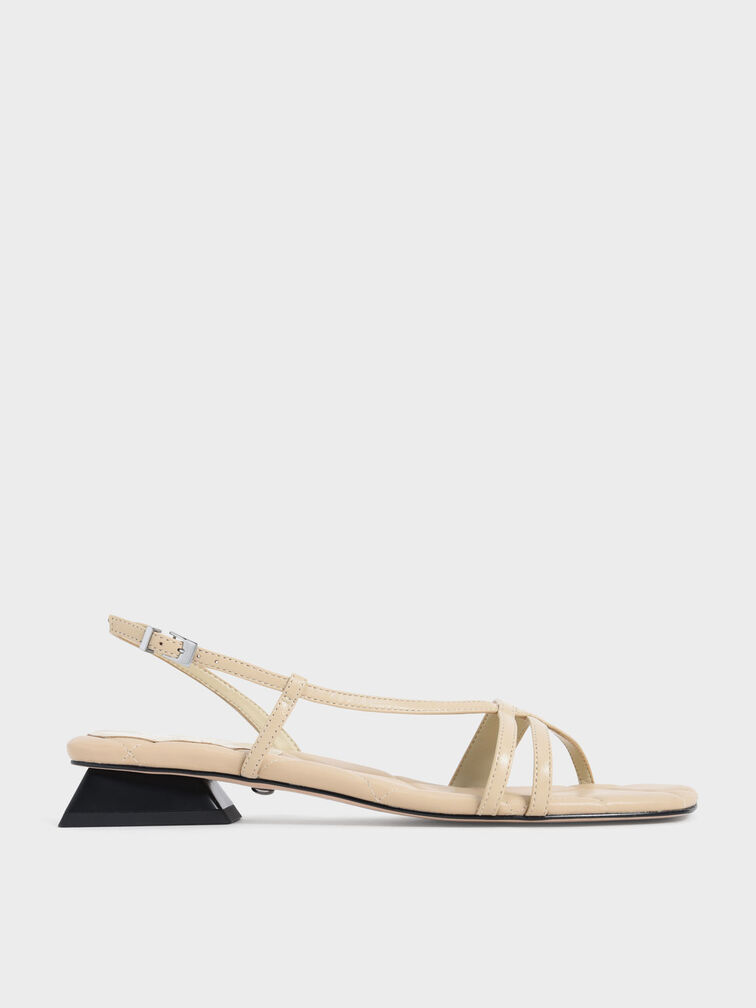 Leather Trapeze Heel Slingback Sandals, Chalk, hi-res