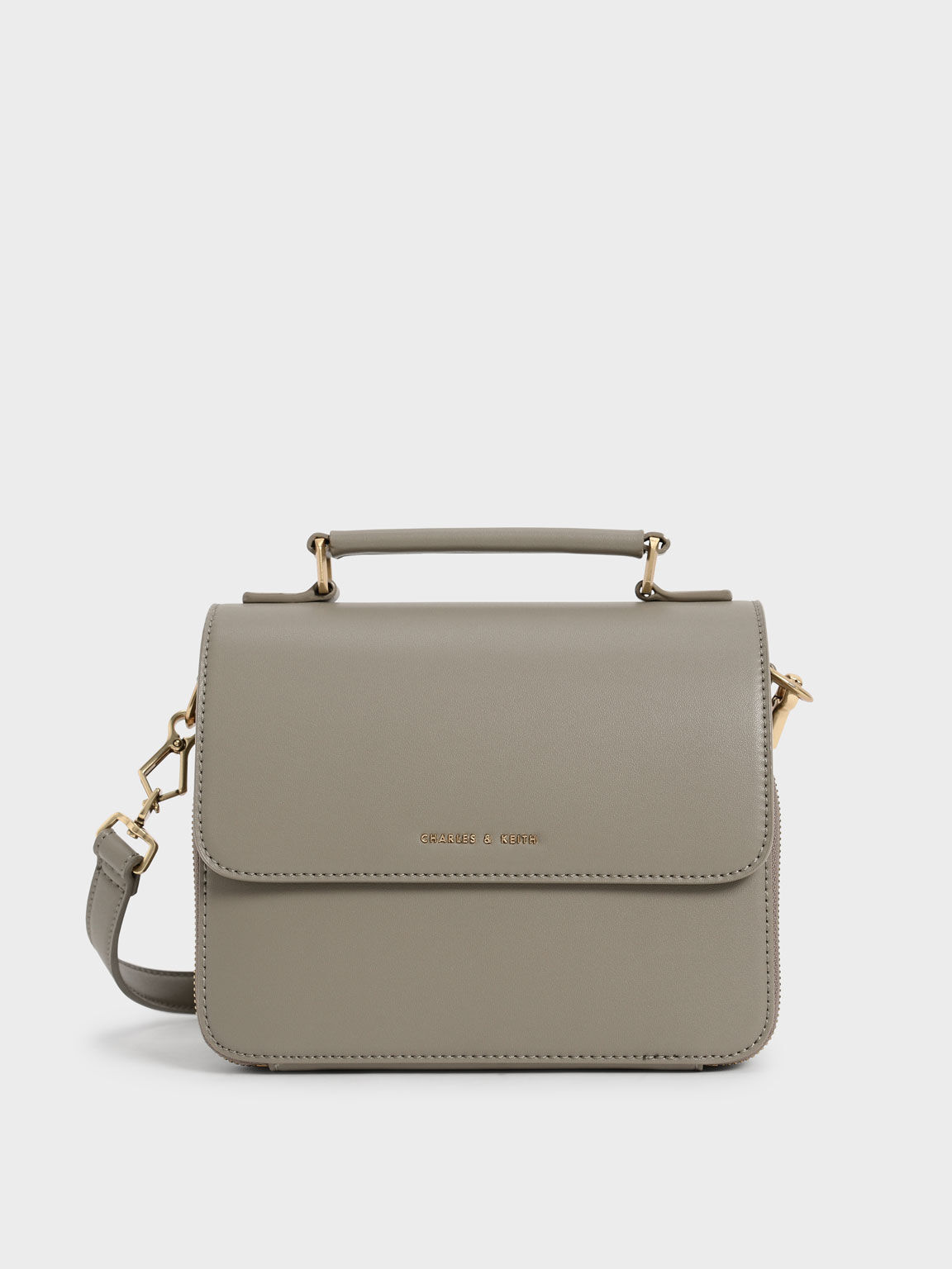 Front Flap Top Handle Crossbody Bag - Taupe