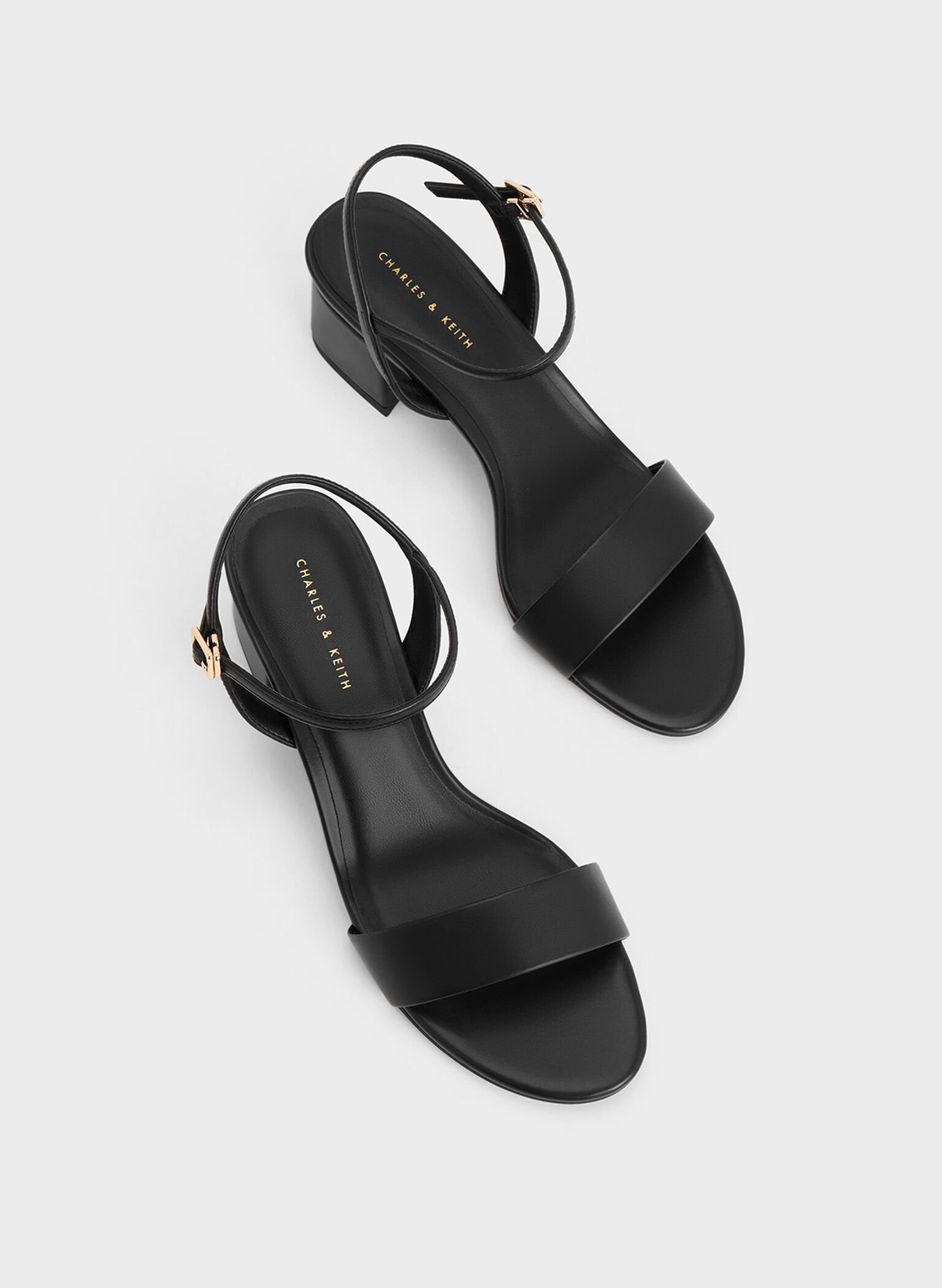 Black Open Toe Ankle Strap Block Heel Sandals - CHARLES & KEITH PH