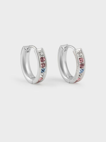 Maeve Crystal-Embellished Hoop Earrings, Silver, hi-res