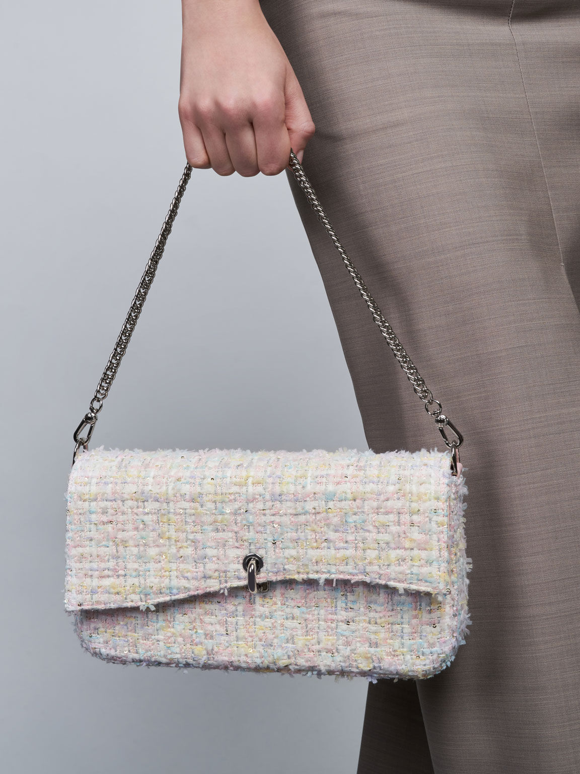 Gift Set: Tweed Shoulder Bag & Card Holder, Pink, hi-res