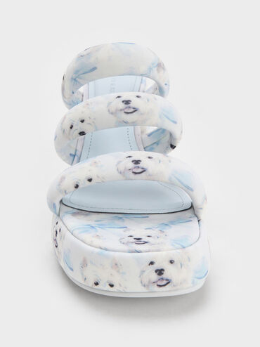 Tattie Dog-Print Puffy-Strap Platform Mules, Light Blue, hi-res