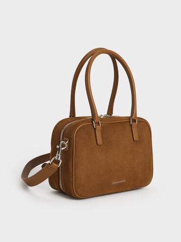 Bolsa de boliche de camurça reciclada Sianna, Castanho Siena, hi-res