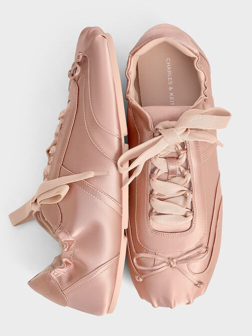 Cece Satin Ruched Bow Sneakers, Nude, hi-res