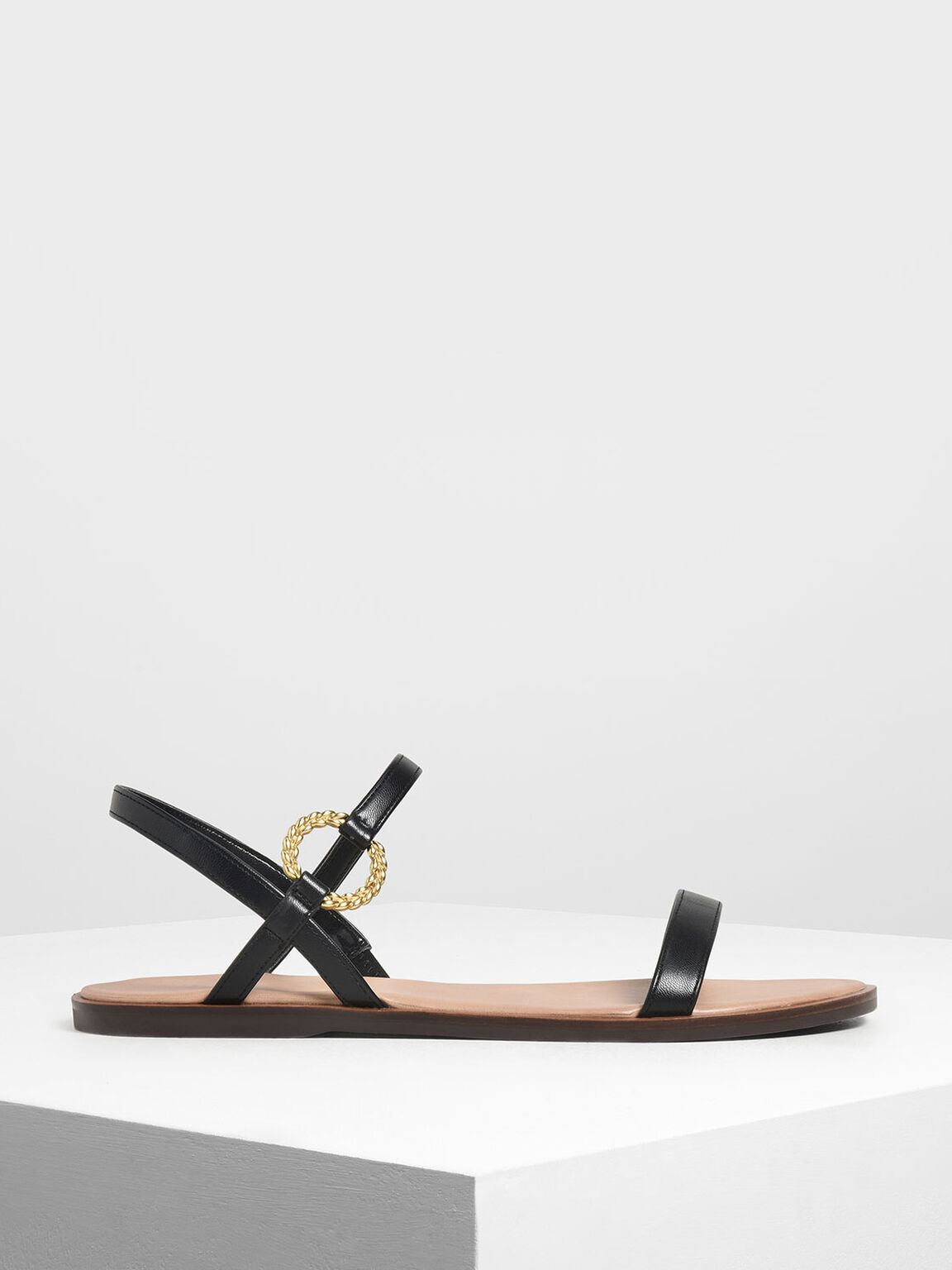 Black Gold Buckle Detail Sandals - CHARLES u0026 KEITH International