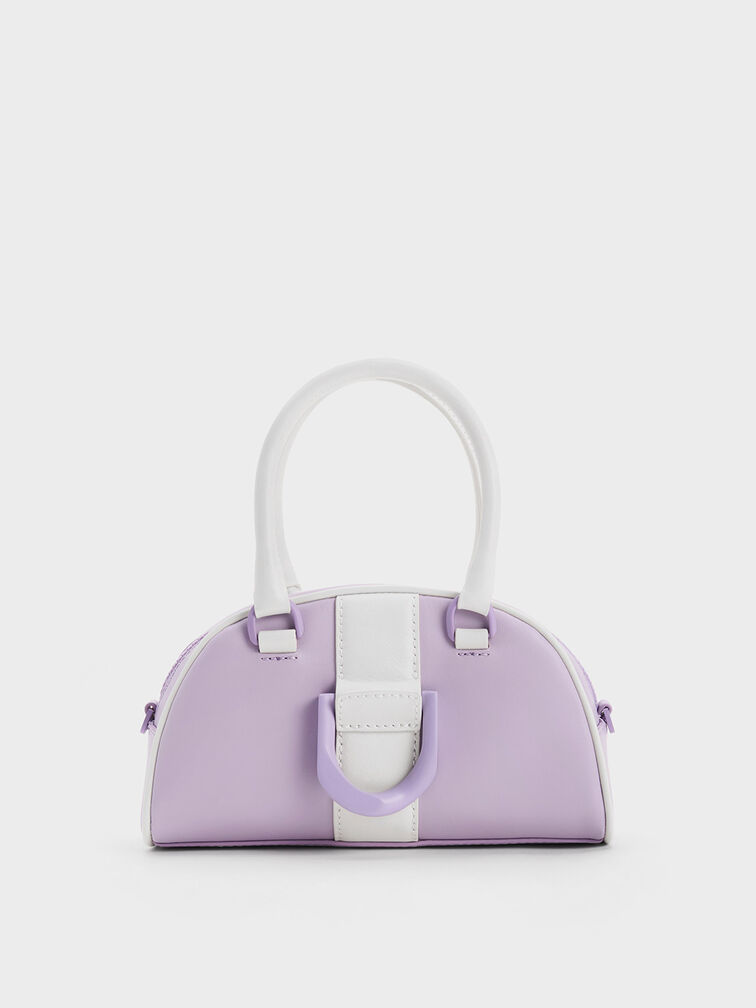 Charles & Keith - Women's Gabine Two-Tone Leather Bowling Bag, Lilac, S