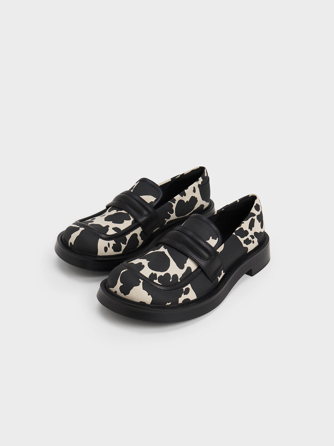 Penelope Cow Print Penny Loafers, Animal Print Natural, hi-res