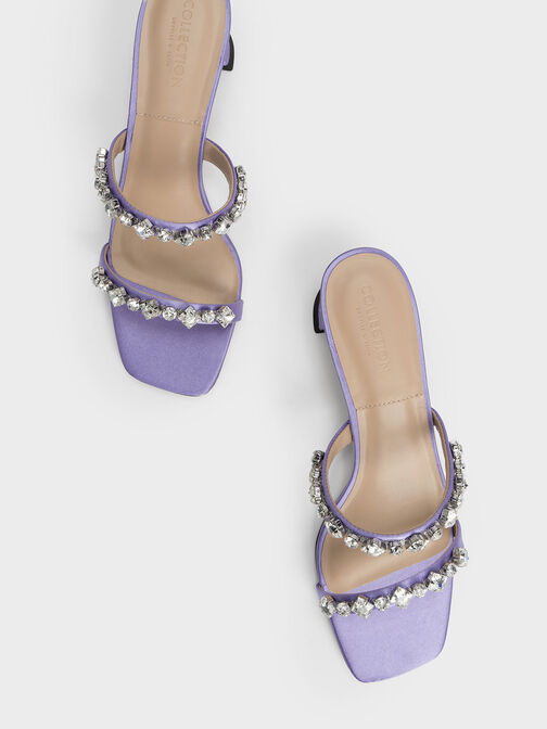 Gem-Encrusted Sculptural Heel Mules, Purple, hi-res