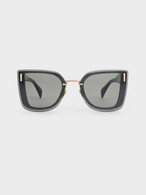 Jill Recycled Acetate Geometric Butterfly Sunglasses, Navy, hi-res