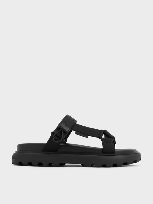 Maisie Sports Sandals, Black Textured, hi-res