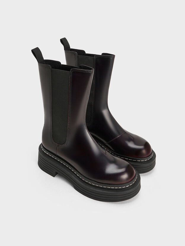 Stitch-Trim Platform Chelsea Boots, Burgundy, hi-res