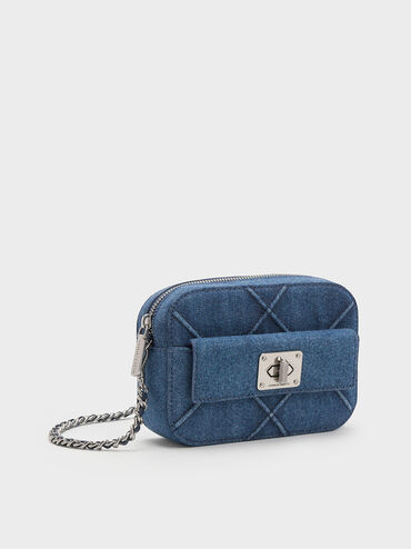 Eleni Denim Quilted Zip Crossbody Bag, Denim Blue, hi-res