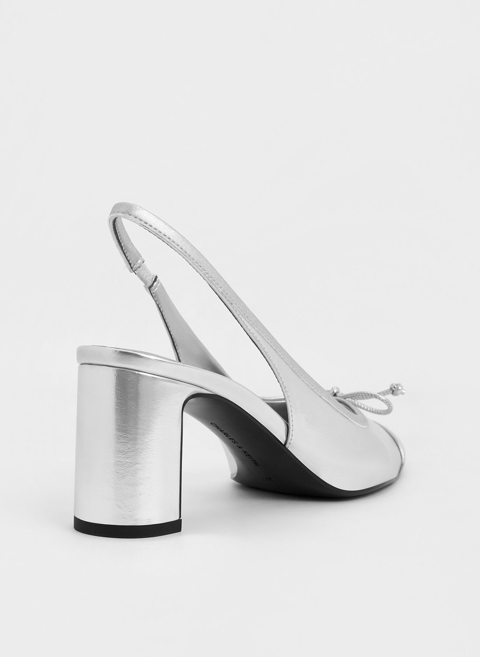 Metallic Bow Cap-Toe Slingback Pumps, Silver, hi-res