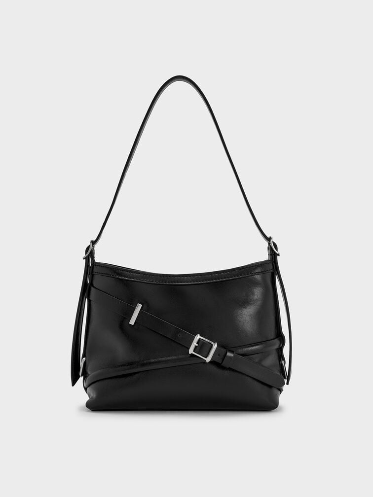 Bolsa transversal Bryna com alça de fivela, Preto, hi-res