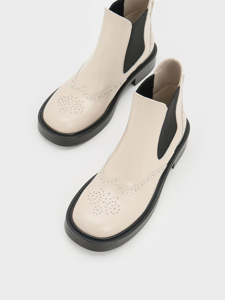 Brogue Leather Chelsea Boots, Chalk, hi-res