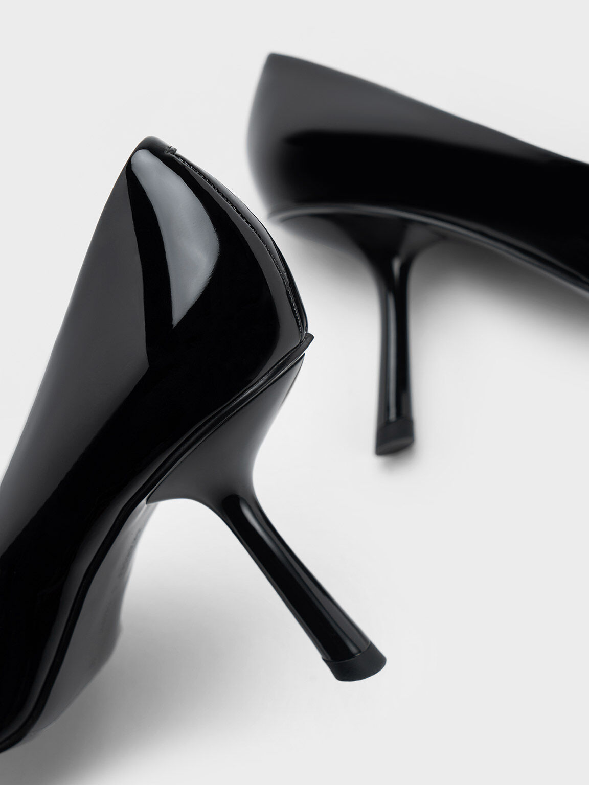 Black Patent Slant Heel Pointed Toe Pumps CHARLES KEITH OM